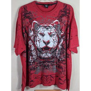 Knockout Jeans AOP Embroidered Tiger Head Hip Hop Streetwear 4XL Red Graphic Tee